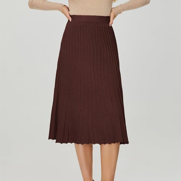 Women's Knit Maxi Pleated Skirts, High Waist Elastic A Line Long Skirt for Fall - Picture 5 of 5